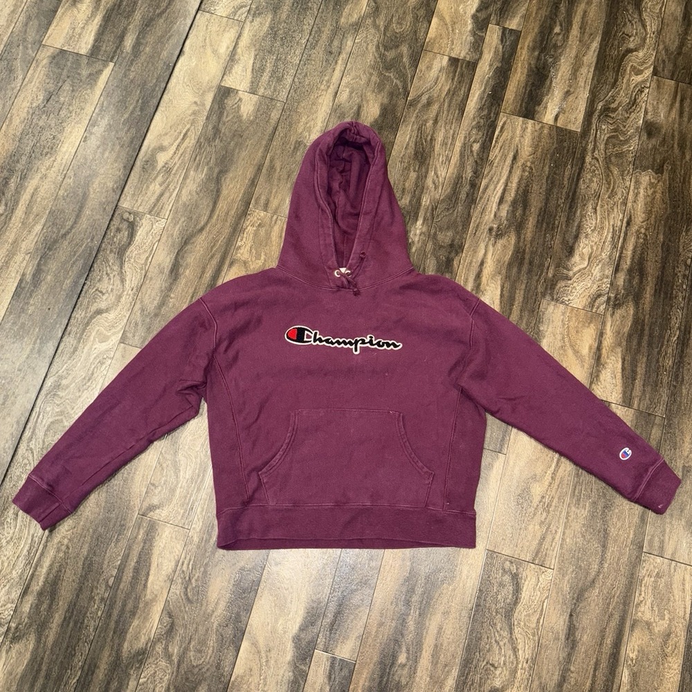 Champion‎ Front Chest Logo Reverse Weave Unisex Hoodie Maroon Size Large